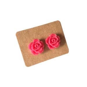 Pink Rose Shaped Flower Stud Earrings